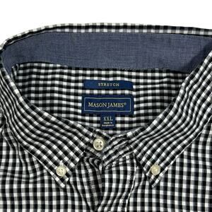 Mason James Mens Shirt Size XXL Black White Plaid Short Sleeve Stretch Casual